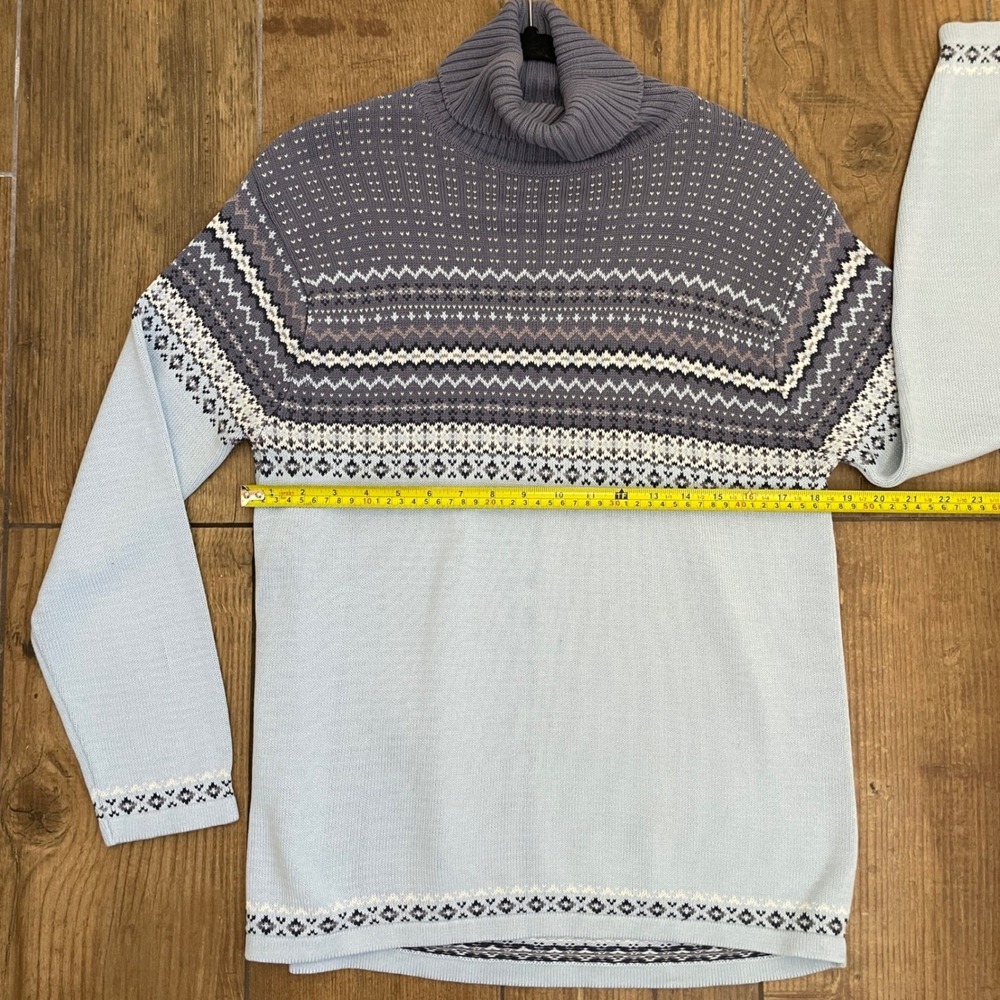 Style & Co Turtleneck Sweater Blue Fair Isle Knit Nordic Sz Petite Large - Picture 5 of 7